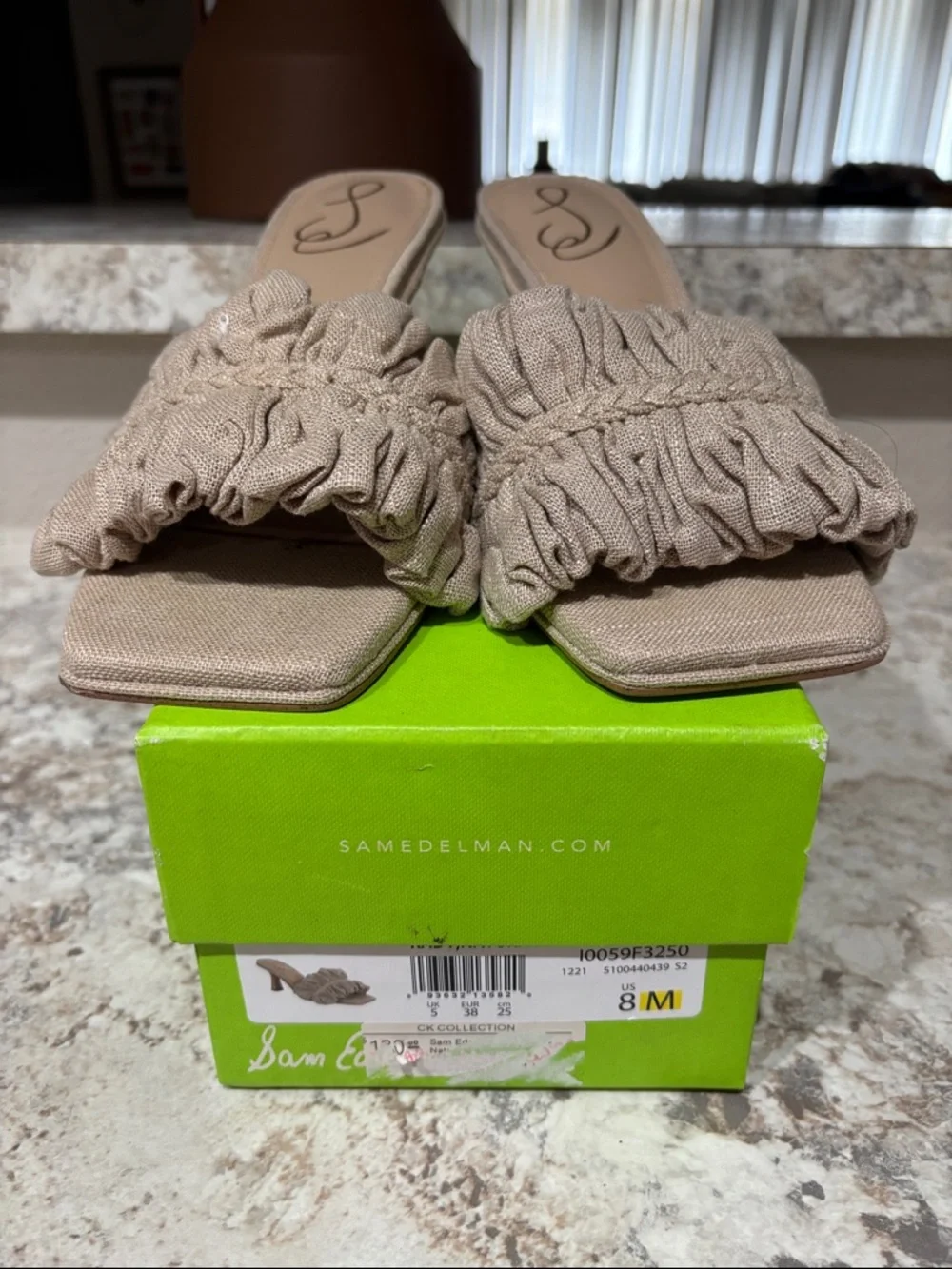 Sam Edelman Taupe Ruffle Slide Mules - Picture 3 of 8